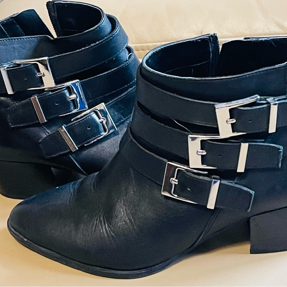 Black leather ankle boots